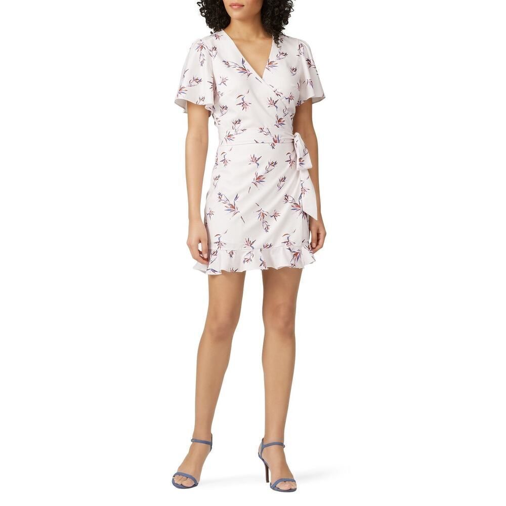 StyleStalker Penny Mini Dress Women's XL Ivory Pink Floral Wrap Ruffle RTR